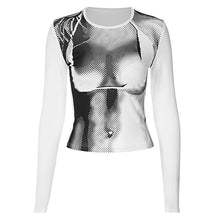 Load image into Gallery viewer, 3D PRINT LONG SLEEVE PATCHWORK CROP T-SHIRT
