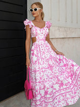 Load image into Gallery viewer, PINK PRINT HOLLOW OUT MAXI DRESS
