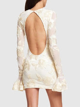 Load image into Gallery viewer, BACKLESS EMBROIDERED MINI FLARE DRESS
