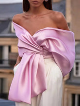 Load image into Gallery viewer, PINK SATIN BOW PLEATED TOP
