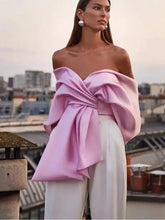 Load image into Gallery viewer, PINK SATIN BOW PLEATED TOP
