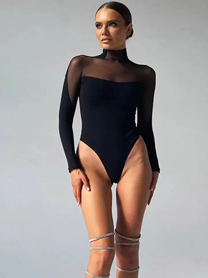 TRANSPARENT LONG SLEEVE TURTLENECK BODYSUIT