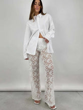 Lade das Bild in den Galerie-Viewer, LACE FLARED SHEER WIDE LEG TROUSERS
