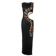 Lade das Bild in den Galerie-Viewer, BLACK SNAKE PRINTED HOLLOW LONG DRESS
