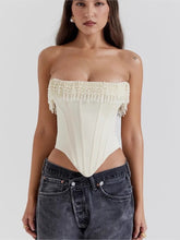 Afbeelding in Gallery-weergave laden, STRAPLESS BEADED TASSEL CORSET AND PLEATED MINI SKIRT SET
