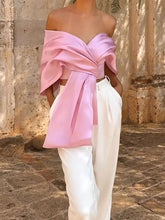 Load image into Gallery viewer, PINK SATIN BOW PLEATED TOP
