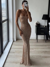 Afbeelding in Gallery-weergave laden, SEQUIN SHEER SLIM FIT MAXI DRESS
