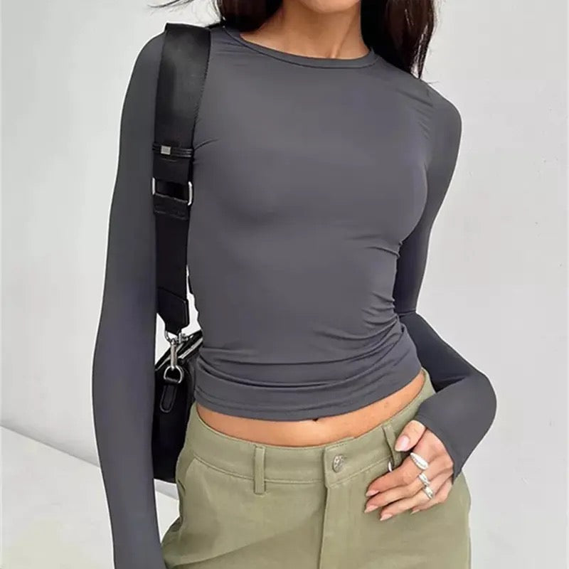 O NECK LONG SLEEVE  SOLID T SHIRT