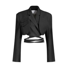 Load image into Gallery viewer, DOUBLE LAYERED CROPPED TIE DETAIL BLAZER
