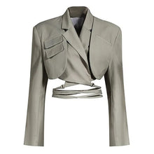 Load image into Gallery viewer, DOUBLE LAYERED CROPPED TIE DETAIL BLAZER
