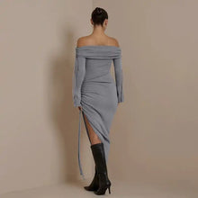 Load image into Gallery viewer, OFF THE SHOULDER KNITTED MIDI DRESS
