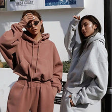 Load image into Gallery viewer, OVERSIZED KNIT CROPPED HOODIE AND JOGGER SET
