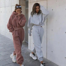 Load image into Gallery viewer, OVERSIZED KNIT CROPPED HOODIE AND JOGGER SET
