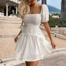 Load image into Gallery viewer, WHITE RUFFLE TIE UP MINI DRESS
