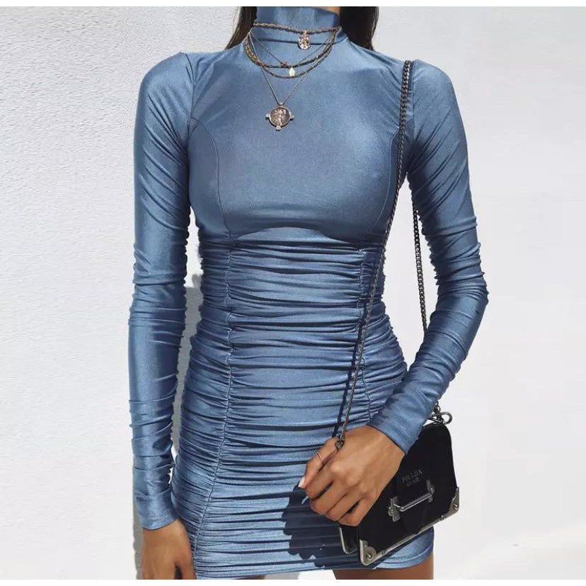 HIGH NECK SATIN BODYCON MINI